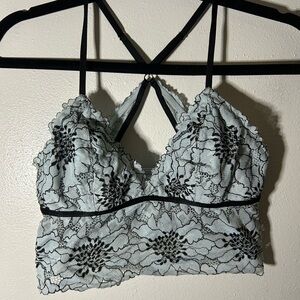 Aerie Midnight Lace Padded Longline Blue & Black Floral Bralette Size M